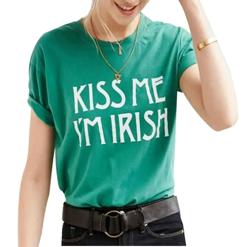 

Kiss Me Graphic Lucky Shirt Short Sleeve Casual Letter Tshirt