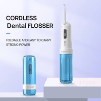 azdent cordless oral irrigator portable water dental flosser rechargeable battery 4 modes nose clean 5 jet tips