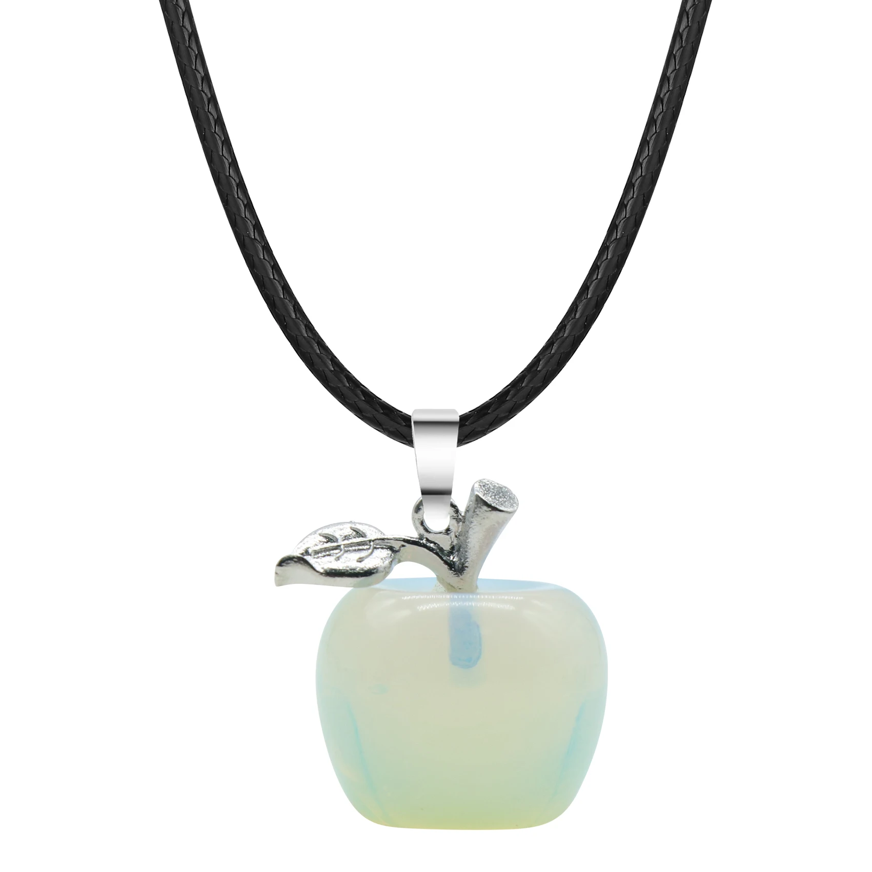 

QIMOSHI Natural 20MM Apple Opalite & Opal Pendant Necklace for Women Girls Kids Healing Chakra Stone Fruits Jewelry