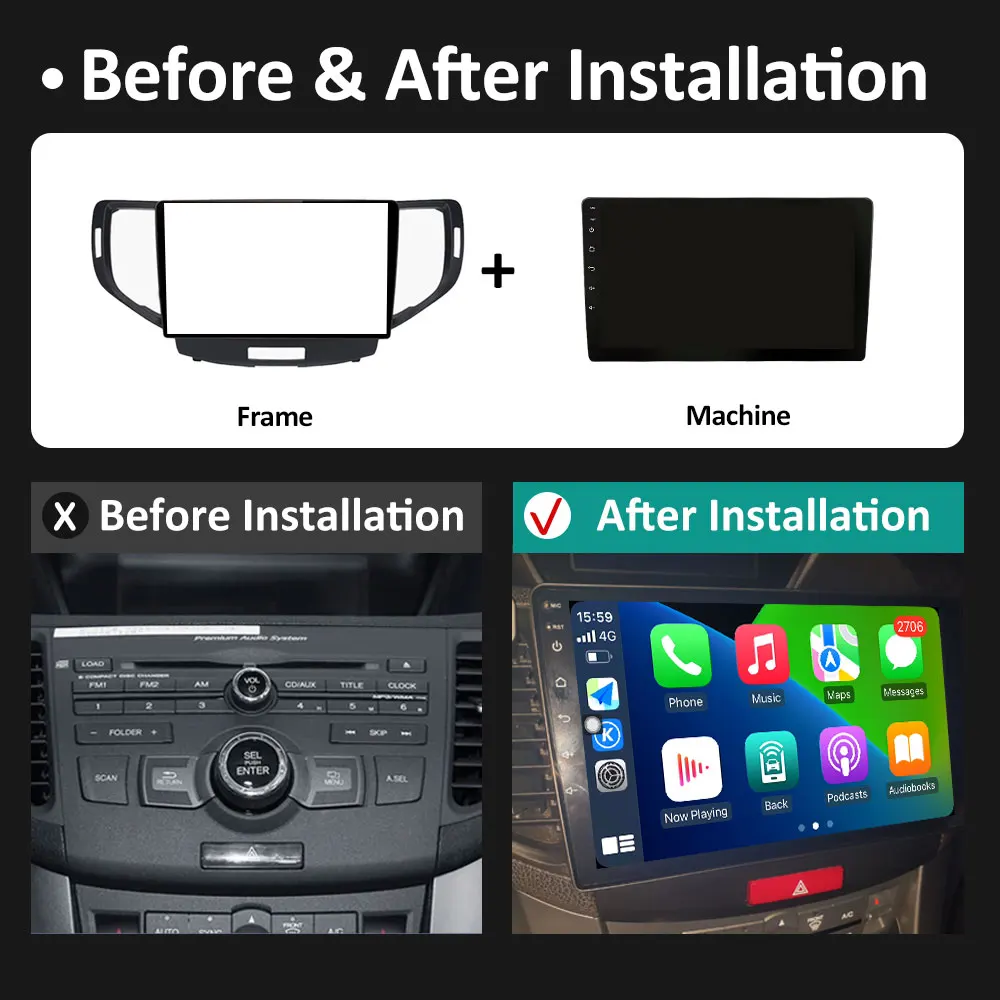 9 дюймовый Carplay для Honda Accord 8 2008 2009 2010 2011 2012 Автомобильная аудиосистема