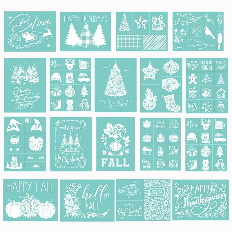 

Reusable Self-Adhesive Silk Screen Christmas Fall Silkscreen Stencils Printing Clay Stamps for Clothing Diy Jewelry Furniture