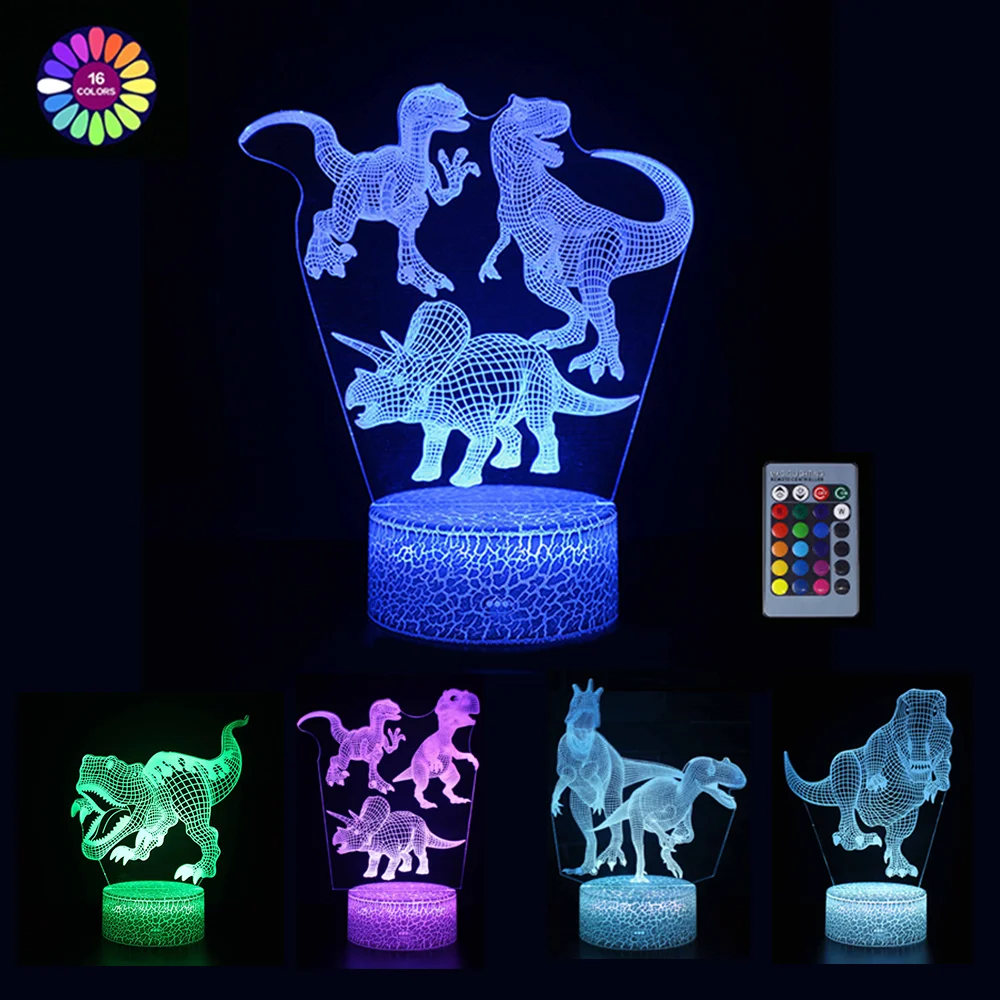 Cute 3D Dinosaur Night Light Kids LED Dino Lamp Lovely USB Acrylic Glasses Table Nightlight for Children Gift Lamp Bedroom Decor