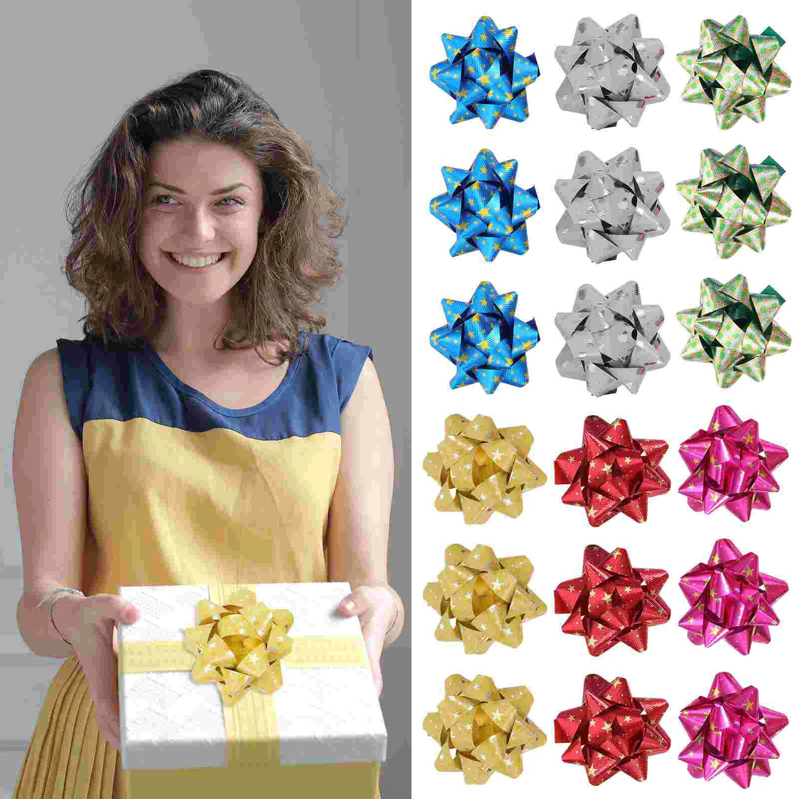 

Self Adhesive Metallic Gift Bows Metallic Gift Bows Large Gift Bows Star Flower Ribbon Christmas Wrap Bows Metallic Holiday Bows