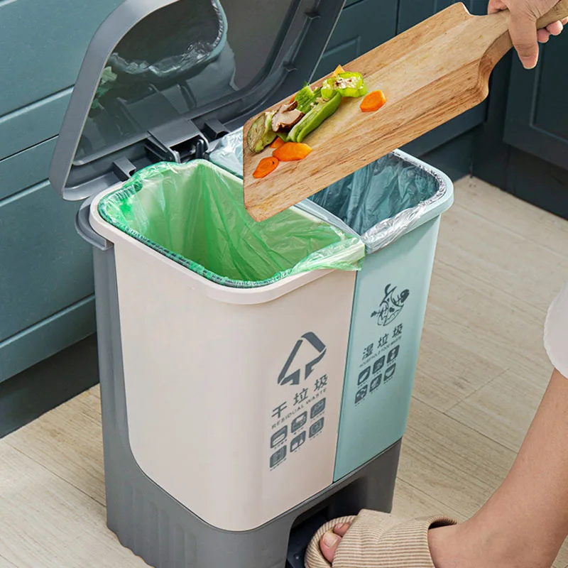 

12L Wet Dry Separation Trash Can Pedal Storage Double Waste Bin, Detachable Plastic Kitchen Classified Trash Dustbin