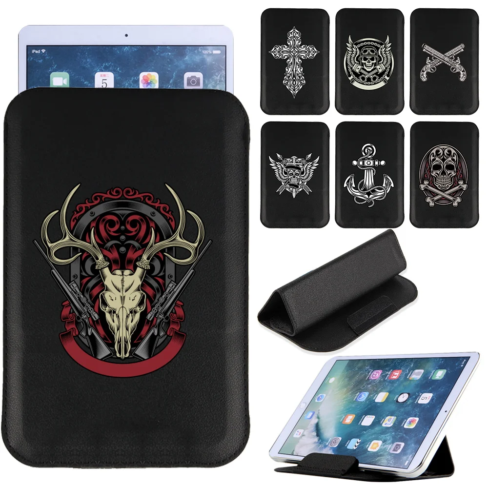 

Universal Tablet Bag Case Magnet Pack 7 8 10 inch Sleeve Magnetic Stand Cover Pouch Pu Leather Folding Holder with Skull Pattern