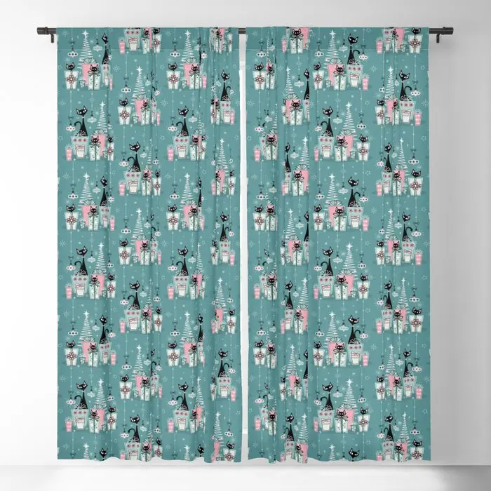 

Vintage Kitty Christmas Blackout Curtains 3D Print Window Curtains for Bedroom Living Room Decor Window Treatments