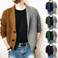 fashion sweater new spring autumn english style two color stitching mens sweater cardigan long sleeve mens sweater