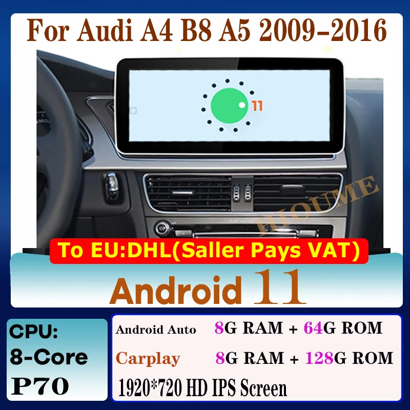 

12.5"/10.25" Android 11 8 Core 8+128G Car dvd radio multimedia Player GPS Navigation for Audi A4 A4L B8 A5 2009-2017 IPS screen