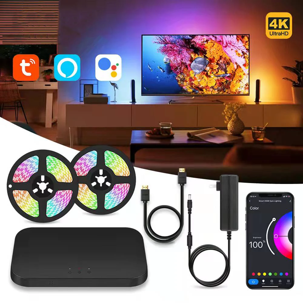 

Smart Ambient TV LED Backlight For 4K HDMI 2.0 Device Sync Box LED Strip Lamp PC Monitor Back Lights Kit Works with Alexa Google