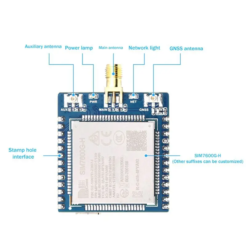 Фото Модуль 4G ABGN SIM7600G-H с антенной SMA, глобальный многодиапазонный коммуникационный модуль 4G/3G/2G с GNSS-позиционированием №2