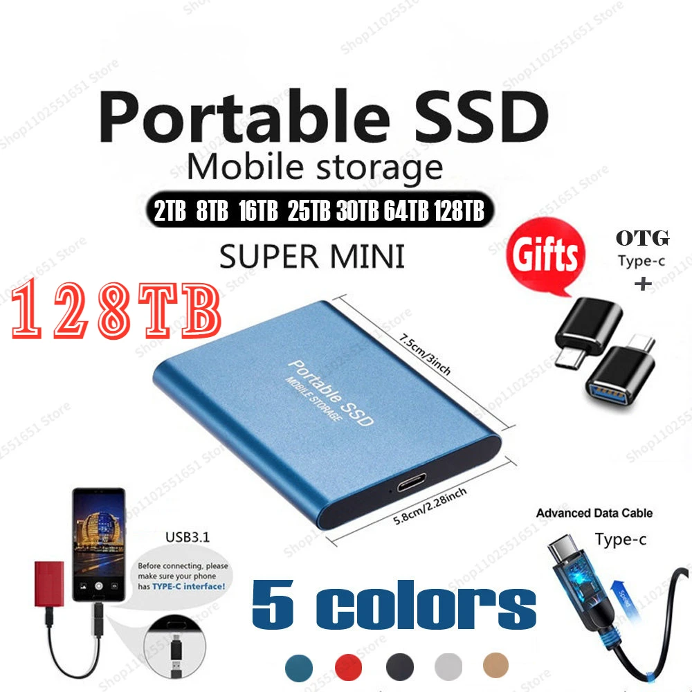 

Портативный твердотельный накопитель для мобильных устройств, 2/8/16/64/128 ТБ