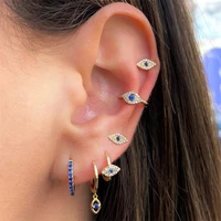 fashion turkis lucky blue evil eye hoop earrings top quality aaa zircon stud earrings chain for women korean fashion jewelry