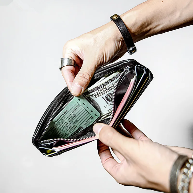 simple casual soft natural first layer cowhide men's short wallet fashion vintage luxury genuine leather black card holder purse