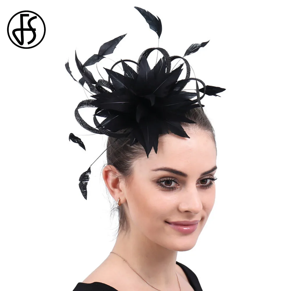 

FS Fascinators Black Feather Flax Headpiece Wedding Hats Women Party Formal Cocktail Church Hats For Women