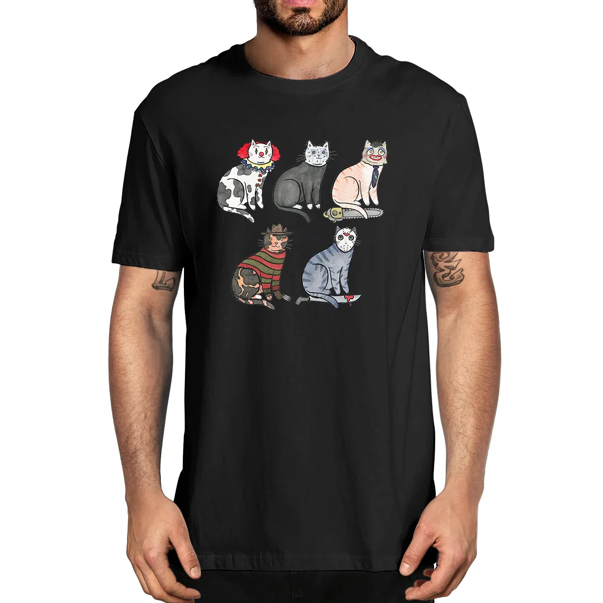 

Horror Movie Scary Halloween Funny Cat Pennywise 100% Cotton Summer Men's Novelty Oversized T-Shirt Women Casual Streetwear Gift