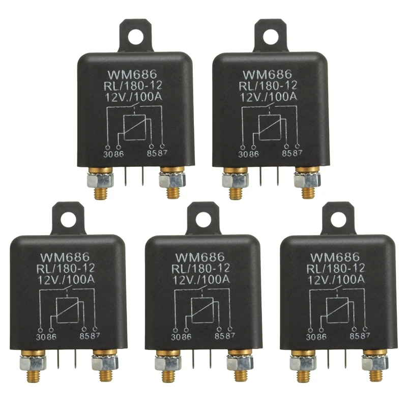 

5X 12V 100Amp 4-Pin Heavy Duty ON/OFF Switch Split Charge Relay For Auto Boat Van Black