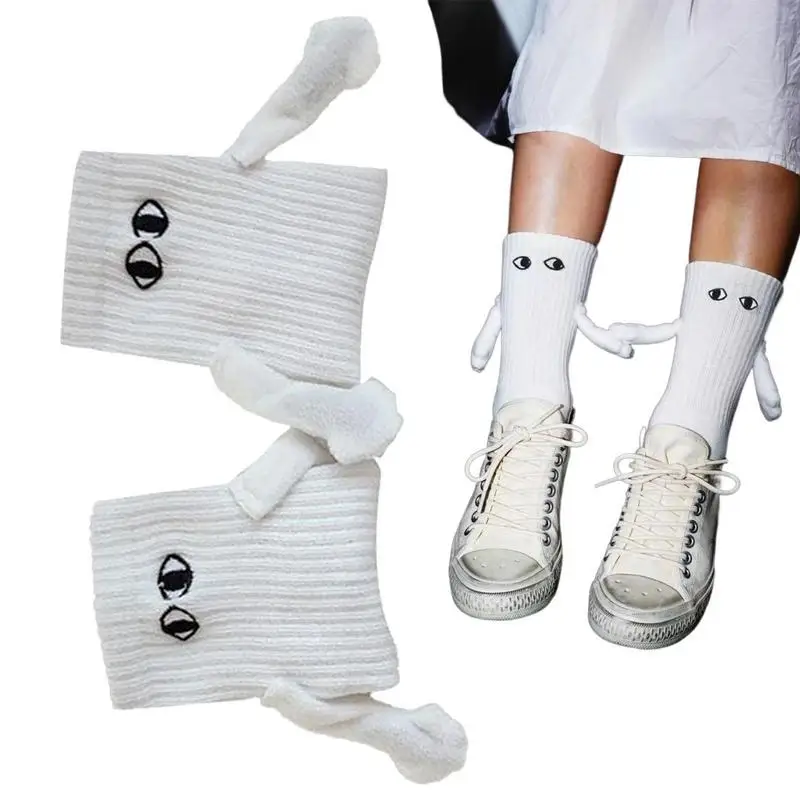 Magnetic Socks  Mid Tube Hand Holding Couple Cute Socks Magnetic Suction 3D Doll Couple Socks Funny Gifts for Women/Men