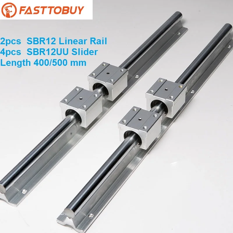 

2 pcs SBR12 Linear Guide Rail of Length 400/500mm with 2pcs Cylindrical Guide and 4pcs Slider for CNC Wide Application