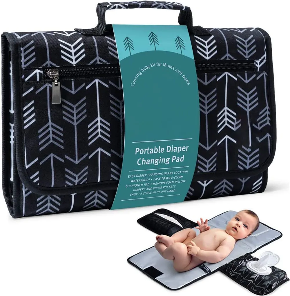 Portable Changing Pad for Boys and Girls Smart Wipes Pocket Lightweight Waterproof Travel Diaper Station Kit Cushioned Pad