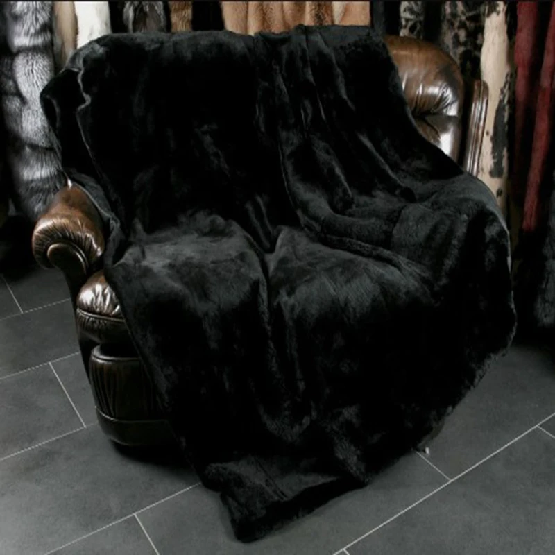 Белое одеяло из натурального кроличьего меха зимнее теплое лоскутное ковер