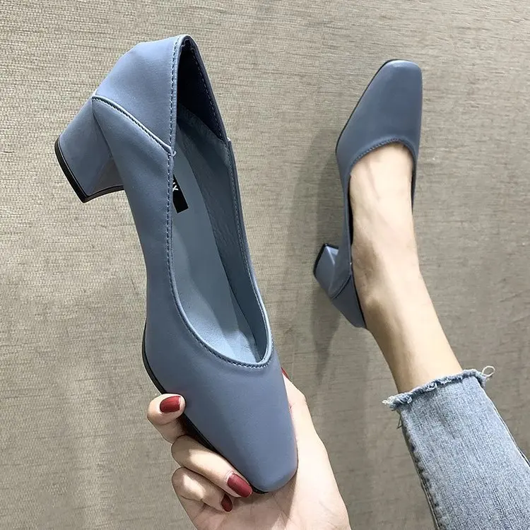 

Summer Shoes Ladies Women's Heels Female Footwear Slip-on Modis Square Toe Casual Sneaker Shallow Mouth 2022 New On Heels Dress