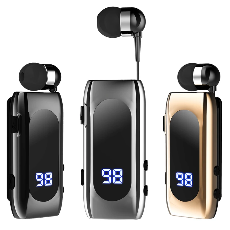 

K55 Mini Wireless Bluetooth Headset Lavalier Retractable Cable V5.2 Smart In-ear Single Sports Earphone with Led Digital Display