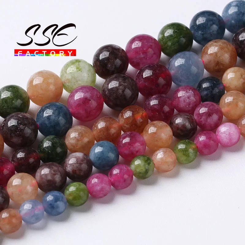 

Бусины Из Натурального разноцветного турмалина и нефрита для изготовления ювелирных изделий, круглые бусины россыпью, для самостоятельног...