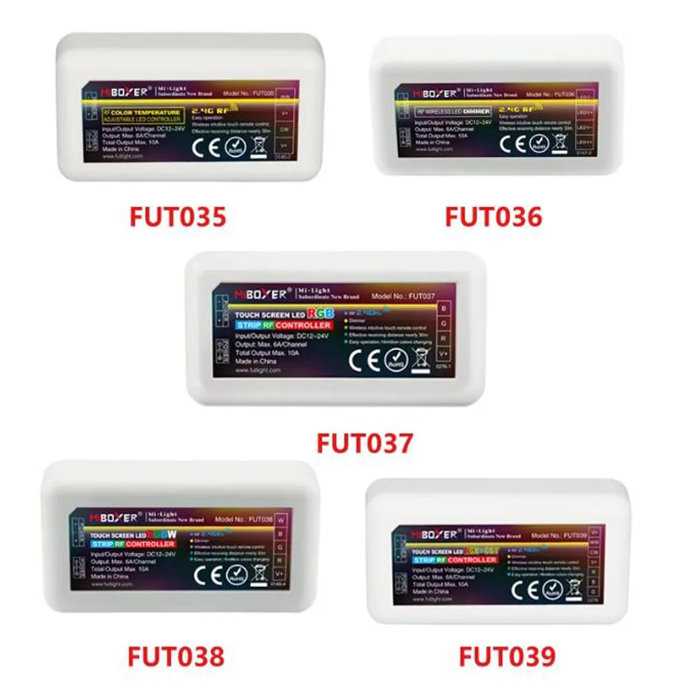 

Milight 2.4G RF Wireless single color dimmer CCT RGB RGBW RGB+CCT FUT035 FUT036 FUT037 FUT038 FUT039 led strip light controller