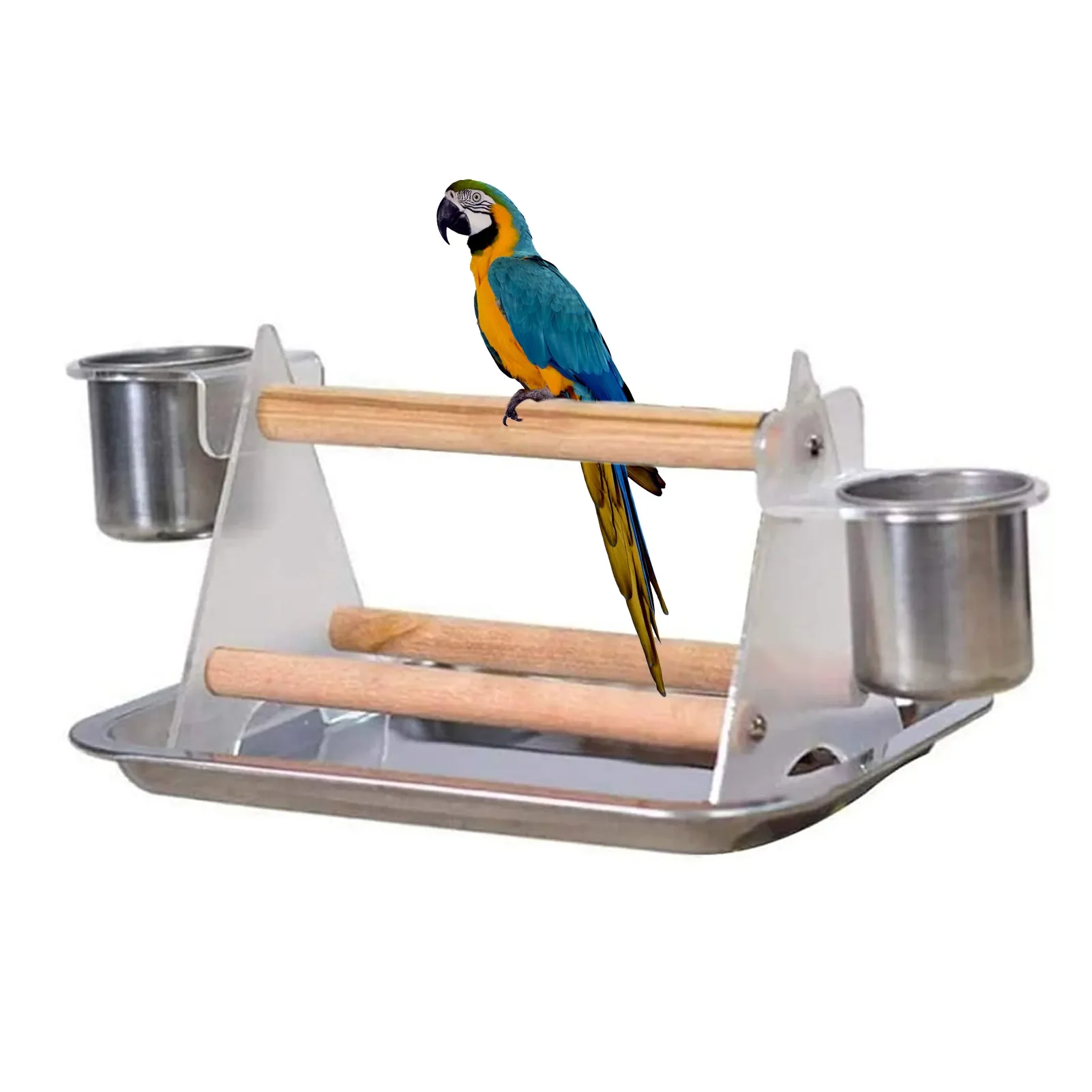 

Stand Wooden Desktop Stand For Pet Bird Pet Bird Training Stand With Feeding Cups Parrots Playground Perch Bird Comfortable