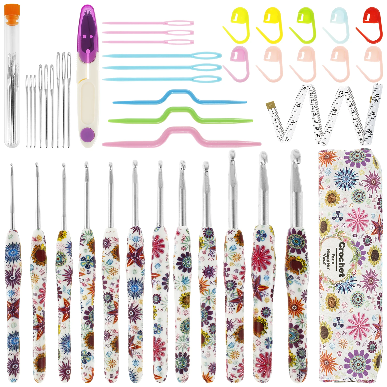 

42Pcs Crochet Hooks Sets for Beginners Full Size Soft Handle Crochet Starter Set with Storage Bag Crochet Accessories Ergonomic