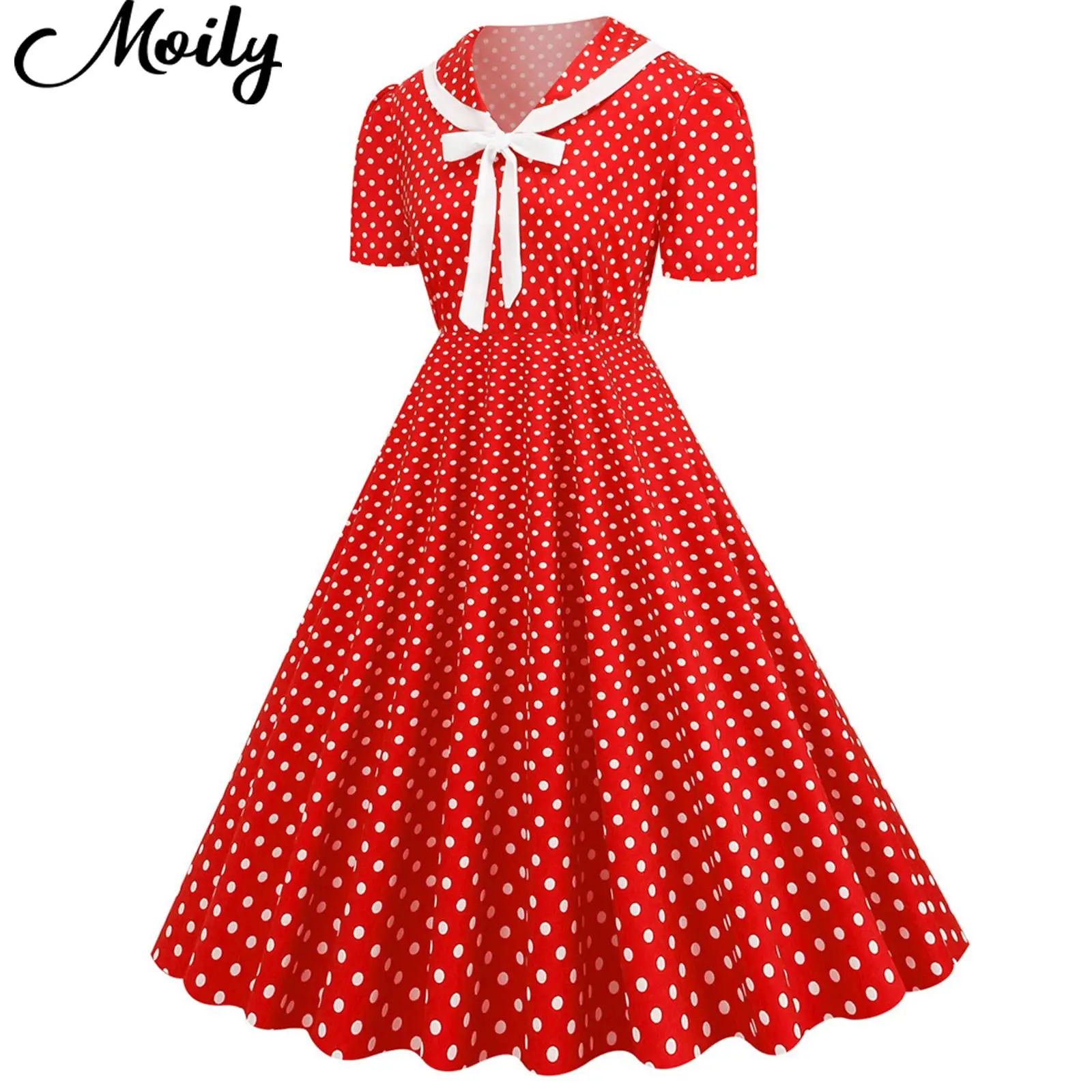 

Женское шикарное платье в горошек, с бантом и коротким рукавом