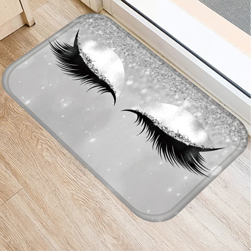 

Eyelash Printed Pattern bath Kitchen Entrance Door Mat Coral Velvet Carpet Doormat Indoor Floor Mats Anti-Slip Rug Home Decor