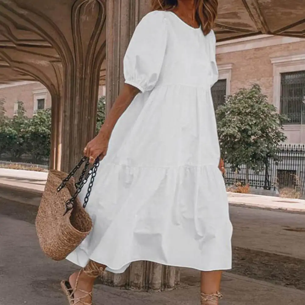 

Long Dress Bright Color Comfy Polyester Machine Washable Beach Dress for Dating Women Sundress Summer Midi Dress Vestidos