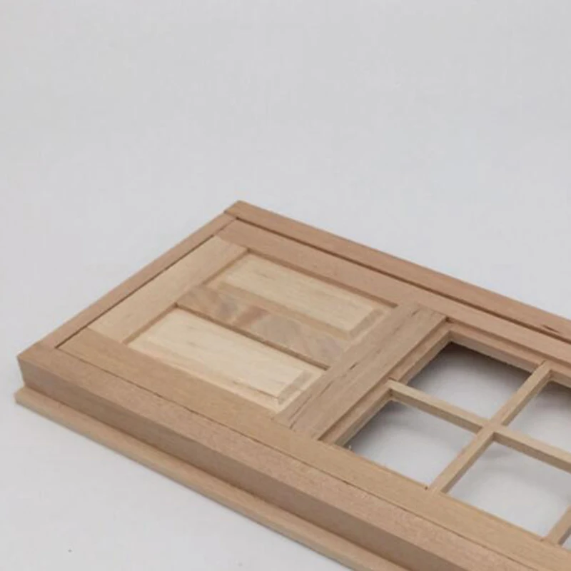 1/12 Dollhouse Miniature Wood External Single Door Unpainted DIY door and window accessories model 6 grid doors with PVC windows images - 6
