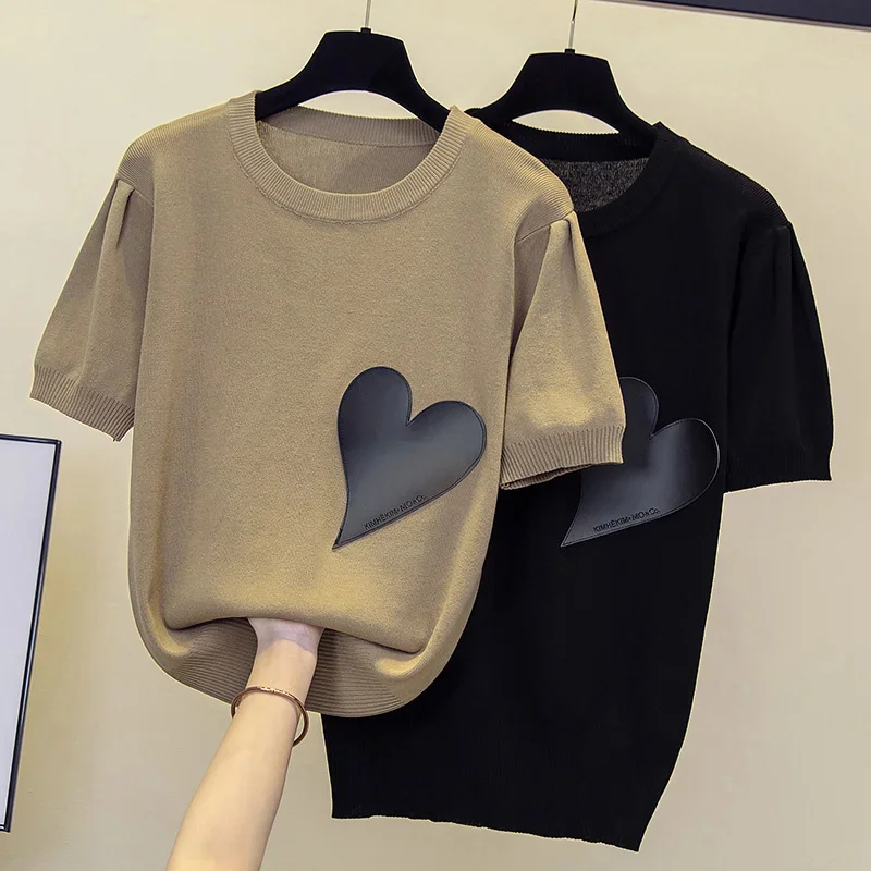 

Spring Summer New Fashion Cashmere Sweater Women Knitted Short Sleeve Pullover Women Sweter Loose O-Neck Korean Version Tops