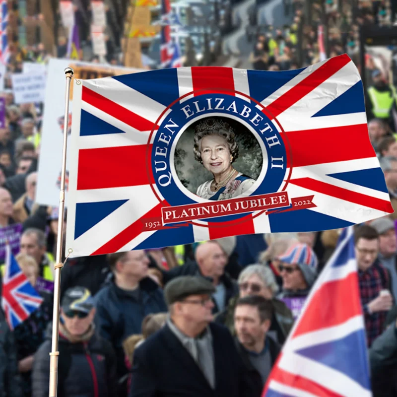 

Queen Elizabeth II Platinums Jubilee Flag 150x90cm Digital Print Banner Flags The Queen 70th Union Jack Flagpole Accessories