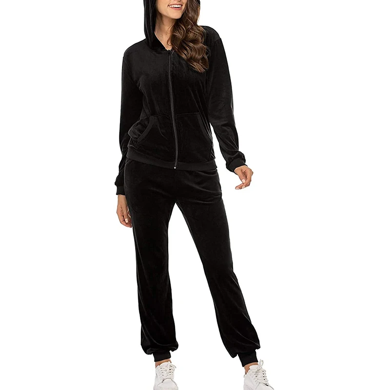 2022 Spring Velvet Sweatsuit Woman Zip Up Hoodies+pants Two Piece Sets Sweatshirt Jogger Tracksuit Sports Wear Casual Sport Suit |