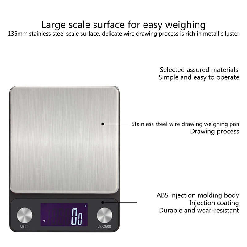 

Digital Kitchen Scale 5kg 0.1g/0.01oz High Precise Electronic Food Scale for Cooking Baking Weighing Scales LCD Display