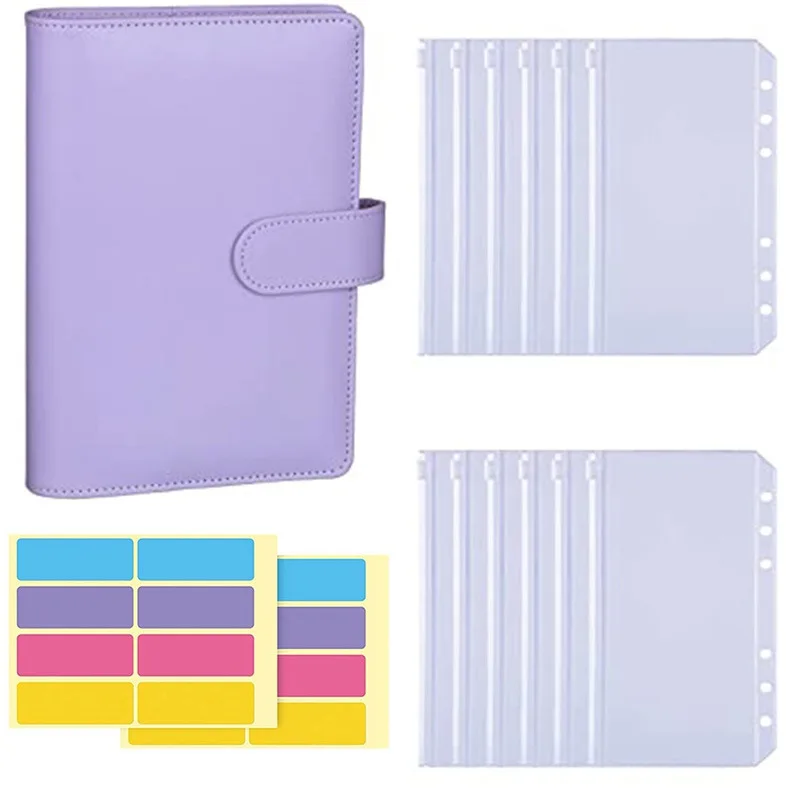 

A6 Binder pu Budget Planner Refillable Notebook Covers 6 Holes Binder Pockets PVC Zipper Money Saving Envelope Budget Binder