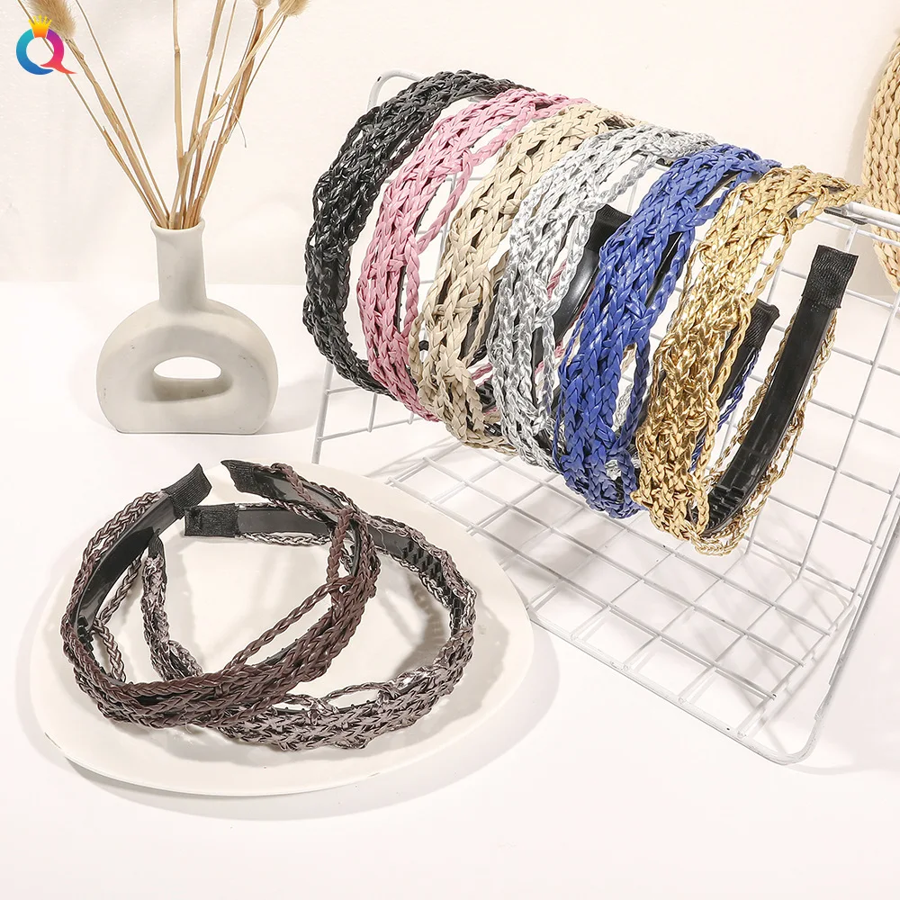 

Fashion Headband Woman Hairband Cortex Twist Braid Non-slip Headbands Girls PU Leather Hair Hoop Bezel Colorful Hair Accessories