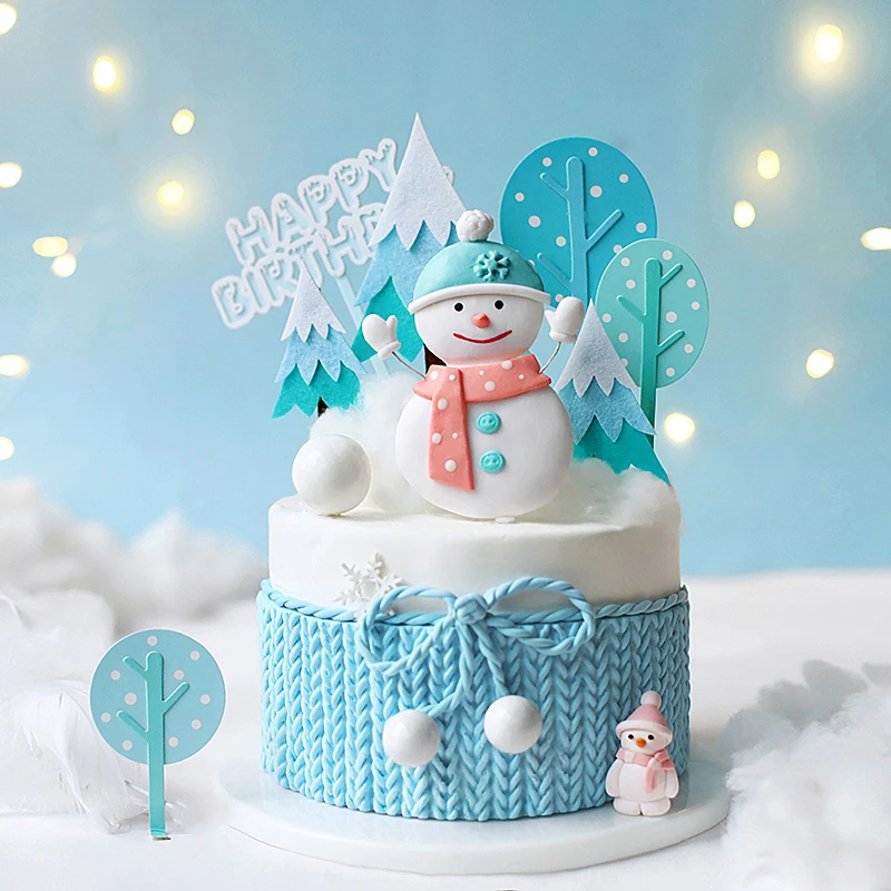 Сине-белые фон с изображением зимы снеговика Merry Топпер на Рождественский торт