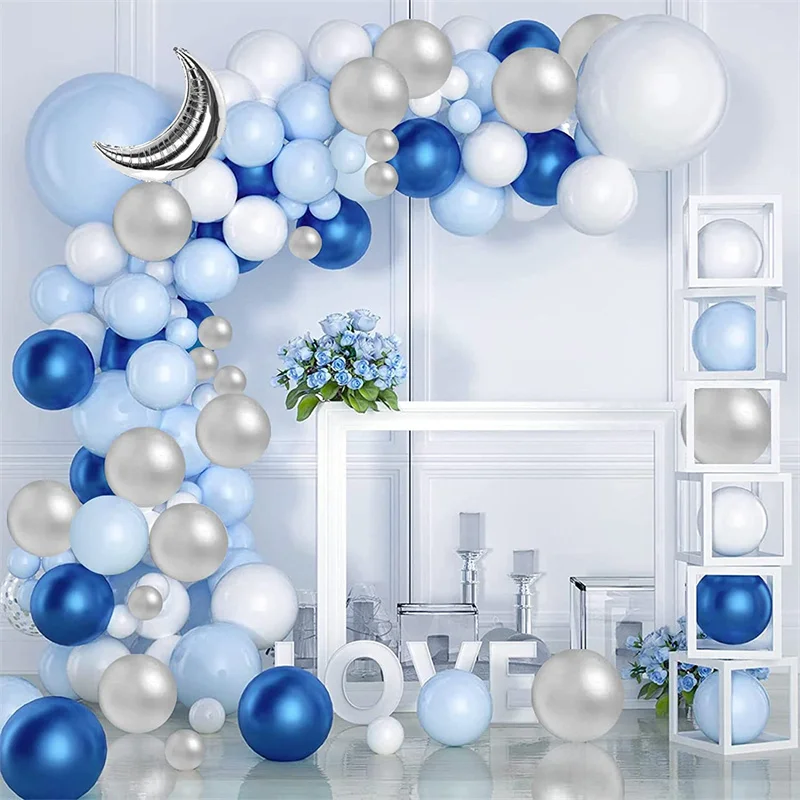 

Набор синих и белых воздушных шаров Macaron, металлическая фотогирлянда для детей, украшение для дня рождения, вечеринки, выпускного вечера, св...