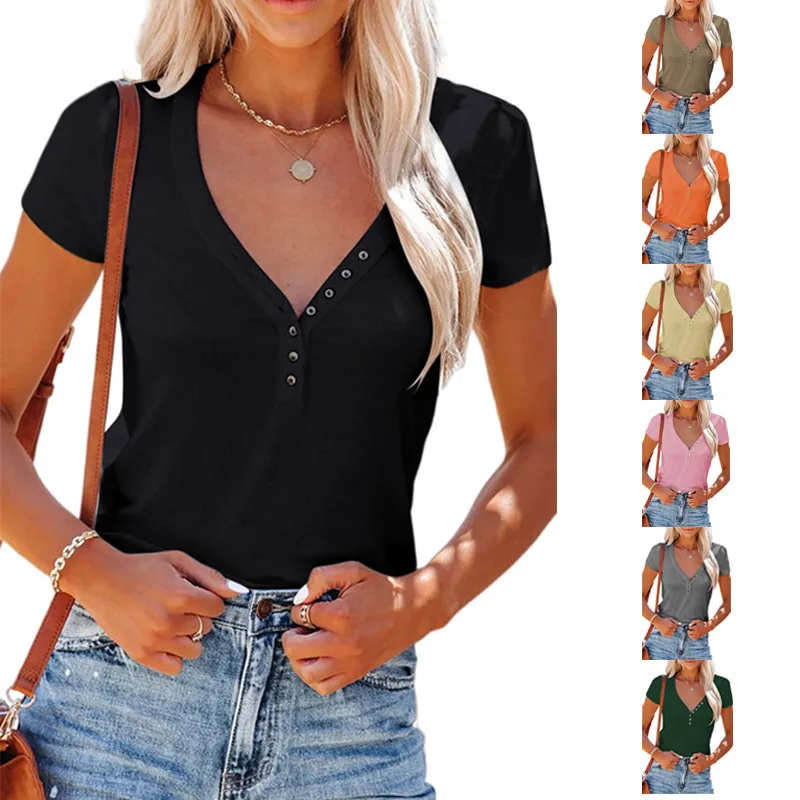 

2022 summer new women's t-shirt sexy V-neck top T short sleeve women