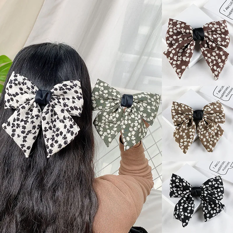 

retro Leopard print Big Bow Floral Flower Hair Clip Women Elegant Bow Hairpin Headdress Back Head Spoon Clips Hair Accessories