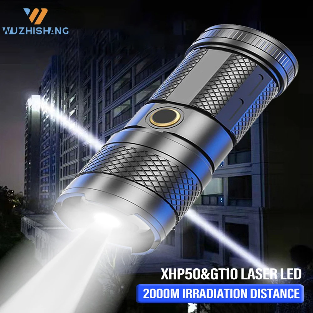 

High Power LED Flashlight Camping Fishing Lantern USB Rechargeable Waterproof Zoom Torch 2000m Long Lighting Distance Spotlight