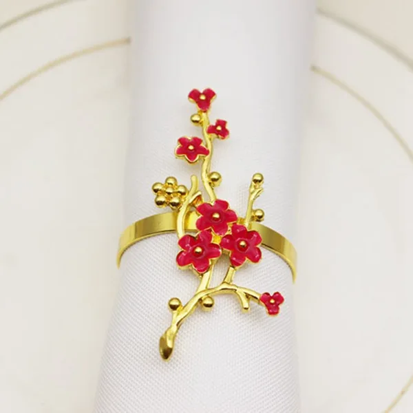 10Pcs Napkin Ring Crystal Plum Blossom Clasp Used For Wedding Party Dinner Christmas Holiday Decoration-Gold