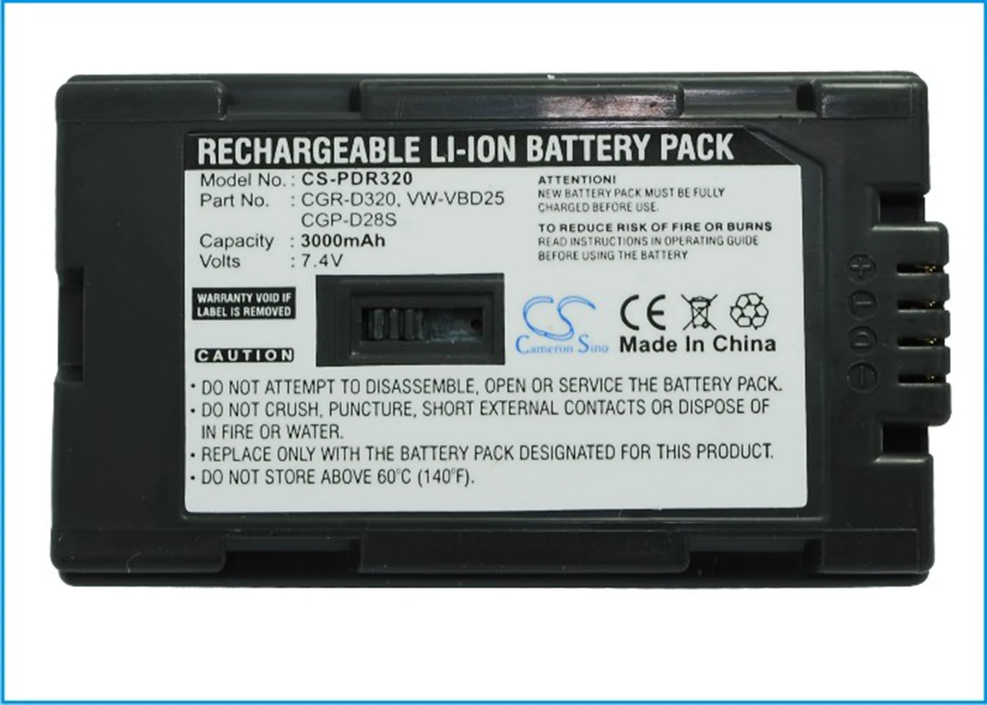 

Cameron Sino 3300mA Battery for Panasonic PV-DV100K,PV-DV200,PV-DV200K,PV-DV400,PV-DV400K CGP-D28S,CGR-D320,VW-VBD25