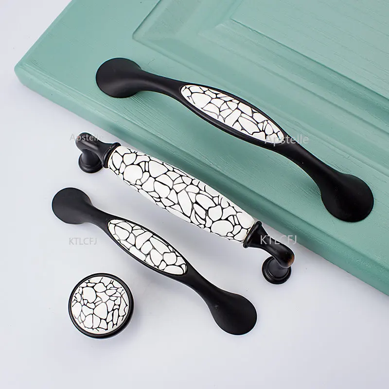 

Ceramic Black Cabinet Handles Kitchen Cupboard Door Pulls Drawer Knobs Fashion Furniture Handle Hardware