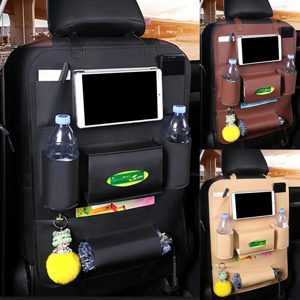 

Portable Car Seat Storage Bag Foldable Faux Leather Vehicle Hanging Trash Bin