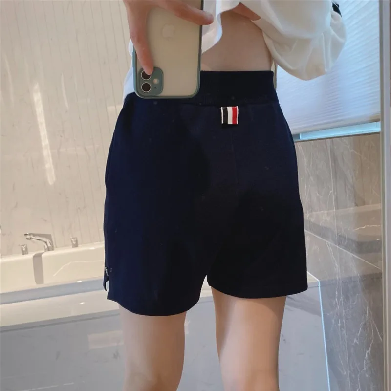Summer tb college style shorts loose lace-up puppy embroidery sports casual hot pants ice silk knitted wide-leg pants